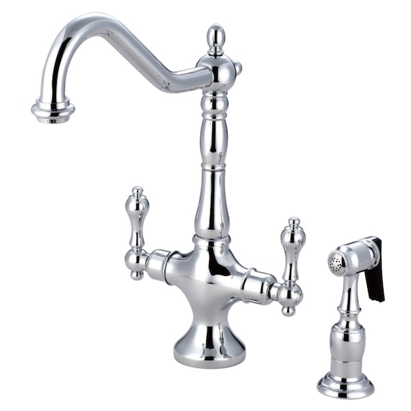 KS1771ALBS Heritage 2-Handle Kitchen Faucet W/ Brass Sprayer, Chrome